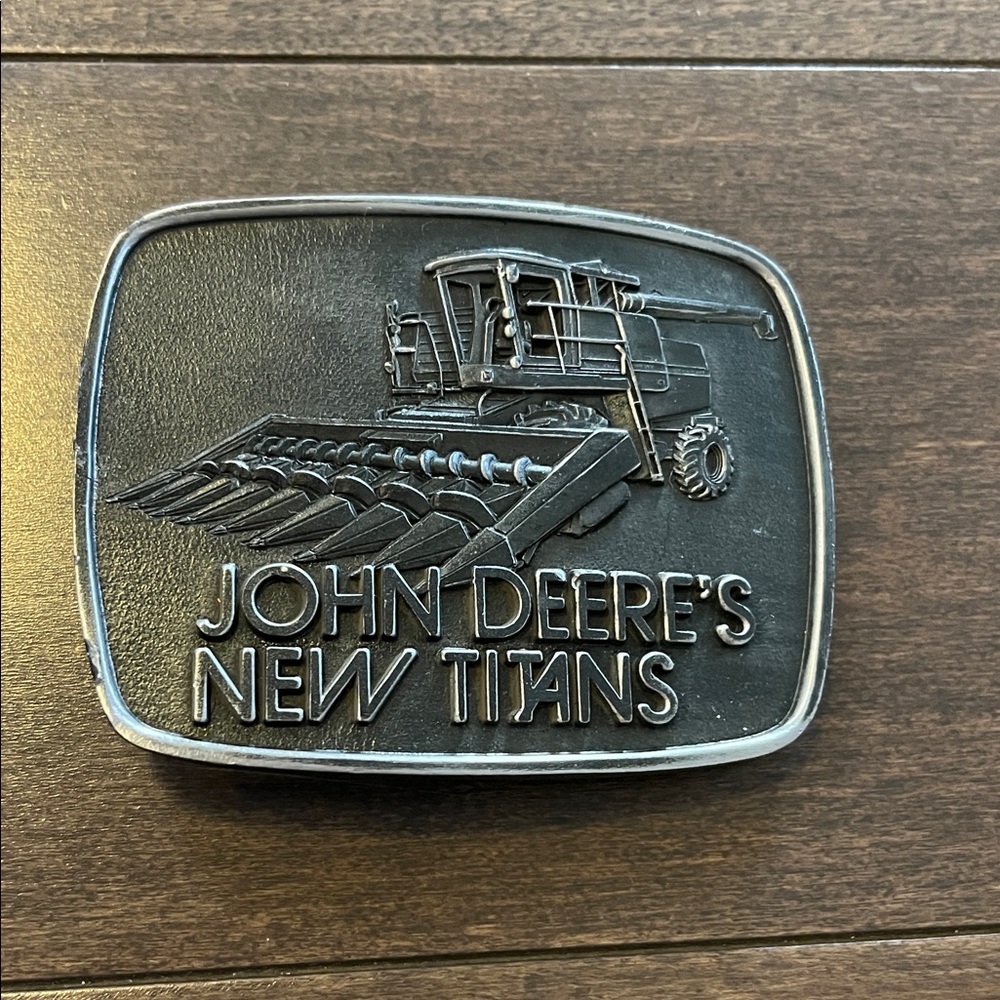 John Deere Gray Belt Buckle with Tractor Design